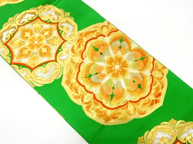 JAPANESE KIMONO / ANTIQUE FUKURO OBI / SILK / WOVEN FLORAL CREST